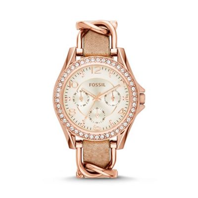 Ladies rose gold 'Riley' watch with leather strap es3466